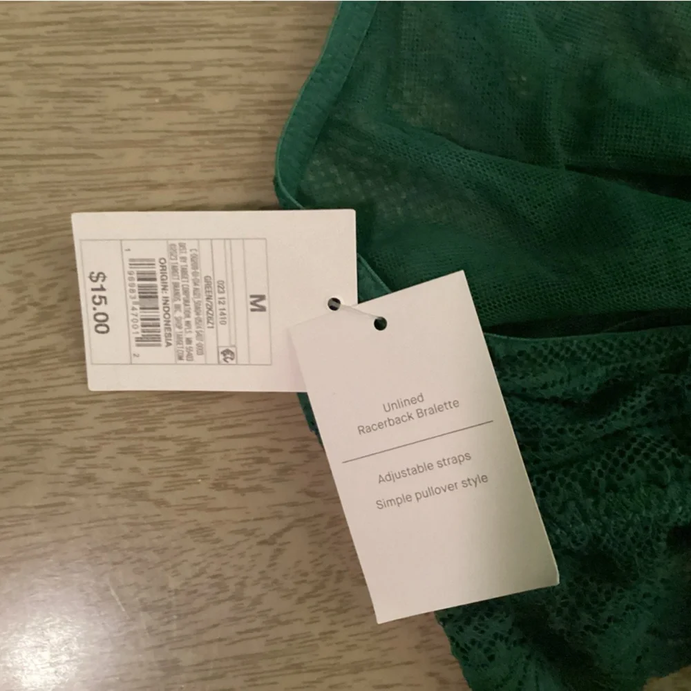 Auden NWT Unlined Racerback Green Bralette Size Medium - Picture 5 of 8